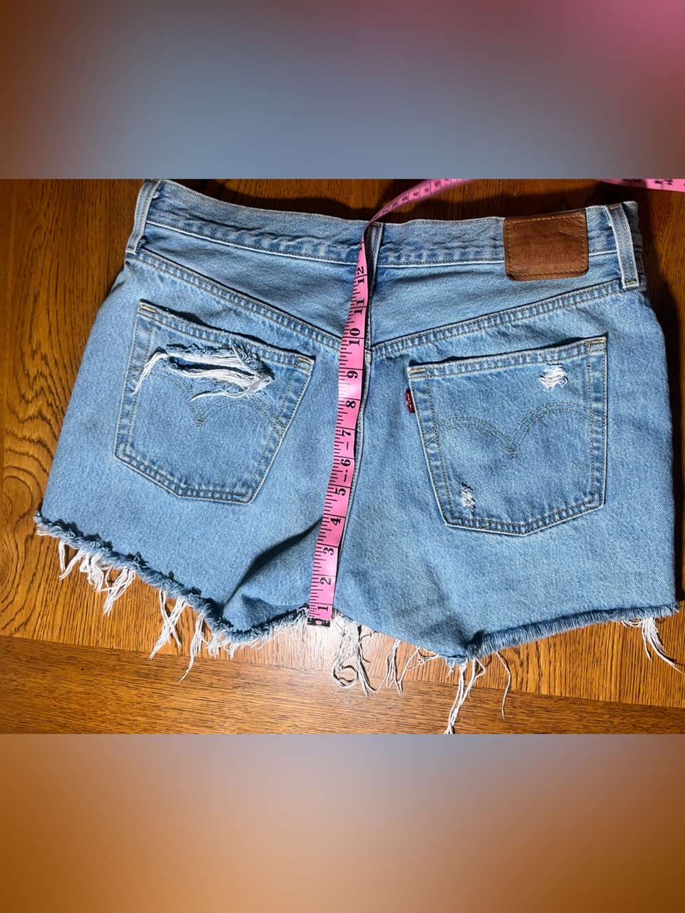 Levi's Light Blue Distressed Denim Cutoff Shorts - Picture 7 of 9